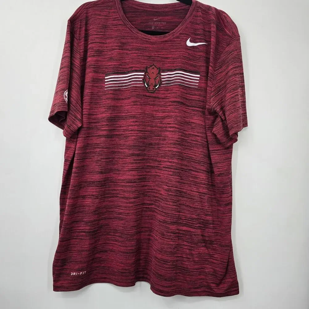 Arkansas Razorbacks Shirt Mens XL Red NCAA Football Nike Dri Fit Heathered